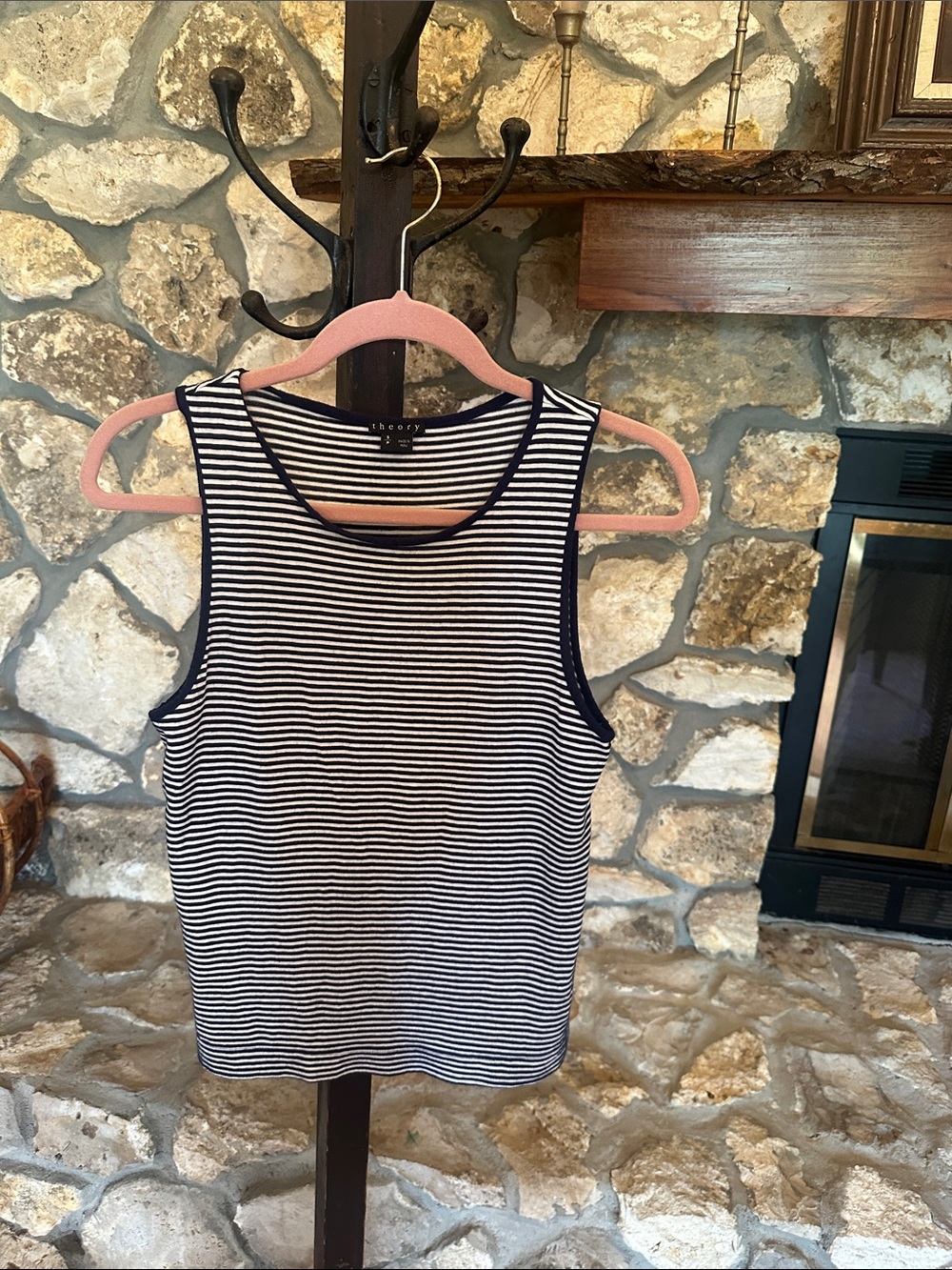 Theory Women's Navy & White Striped Sleeveless Tank Size S